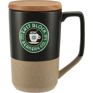Tahoe Tea & Coffee Ceramic Mug with Wood Lid 16 oz