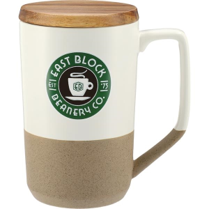 Tahoe Tea & Coffee Ceramic Mug with Wood Lid 16 oz